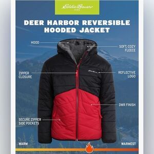 Eddie Bauer Boys' Reversible Jacket Waterproof Lightweight Fleece Hooded XS